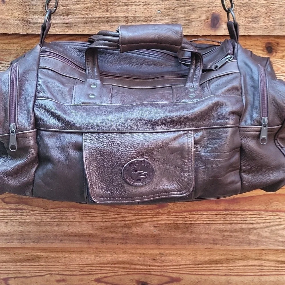 Vintage Gold Duck Leather Collection Duffel Bag EUC Fathers Day Great gift